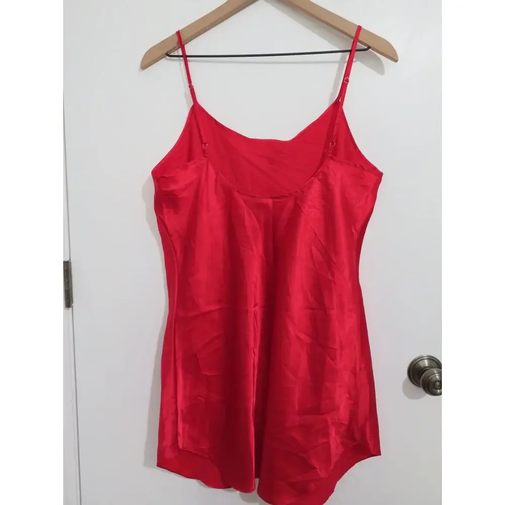 Basic Editions Women Sz L Red Satin Slip Dress Spaghetti Strap Feminine Lingerie